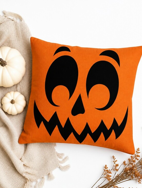Source Unknown Other - Halloween Pillow Cover • Jack O’Lantern Pumpkin Face Orange Black • 18x18